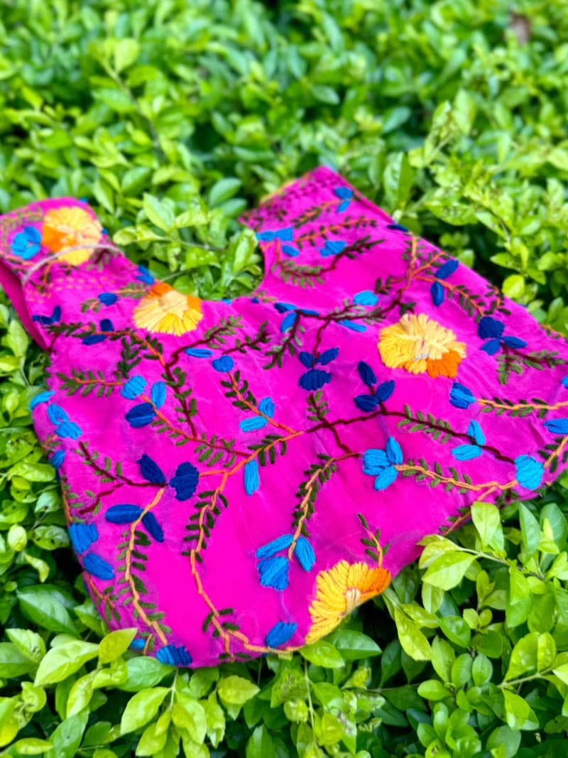 手工刺繡 桃紅色 花卉 手提包 小包 包包 手袋 手提袋