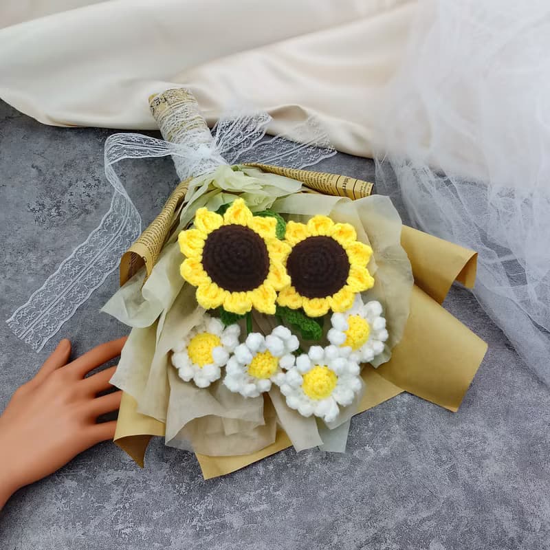 向日葵手鉤花束 情人節禮物 生日禮物  畢業禮物 母親節禮物
