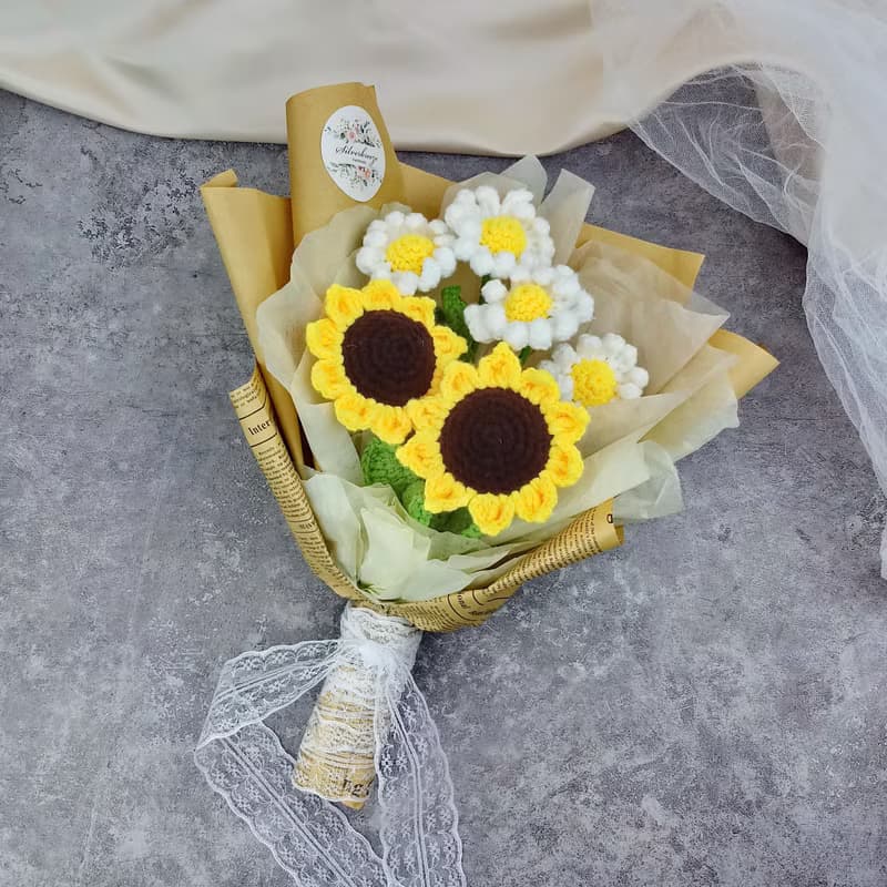 向日葵手鉤花束 情人節禮物 生日禮物  畢業禮物 母親節禮物