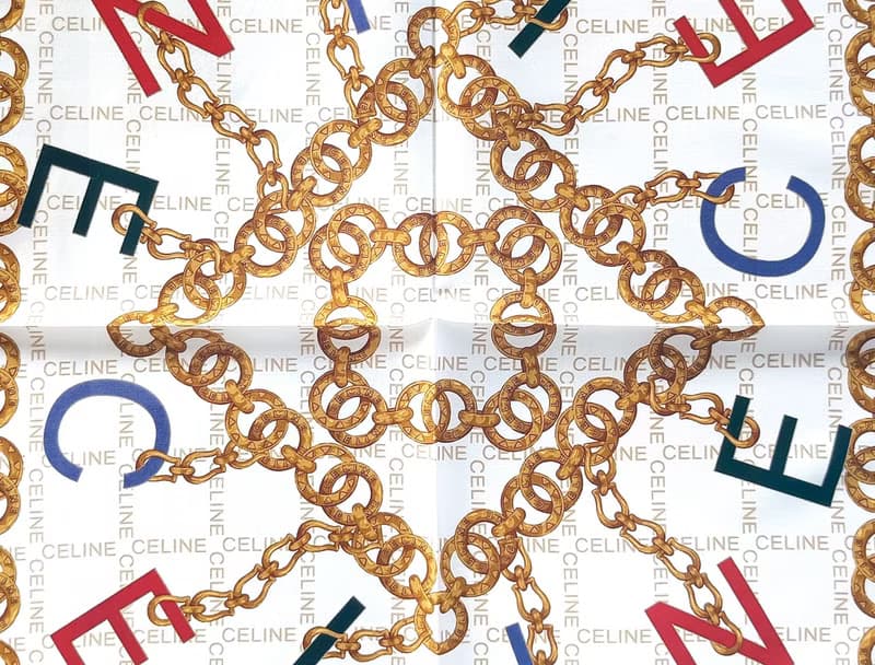 Celine Paris Vintage Handkerchief Jewelry Golden Chain 20 x 19.5 inches.