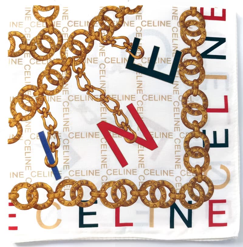 Celine Paris Vintage Handkerchief Jewelry Golden Chain 20 x 19.5 inches.