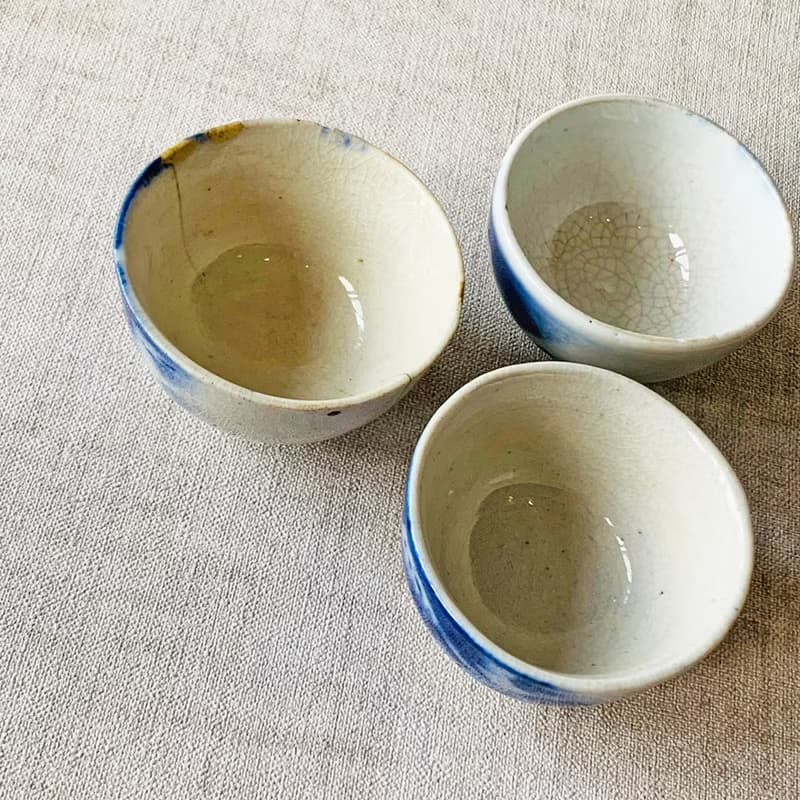 日本 富士山青花瓷杯 │昭和時期 冰裂紋 開片 瓷器 收藏  老件