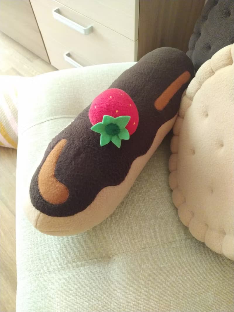 Eclair Pillow Chocolate frosting - Giant food, plush eclair Handmade