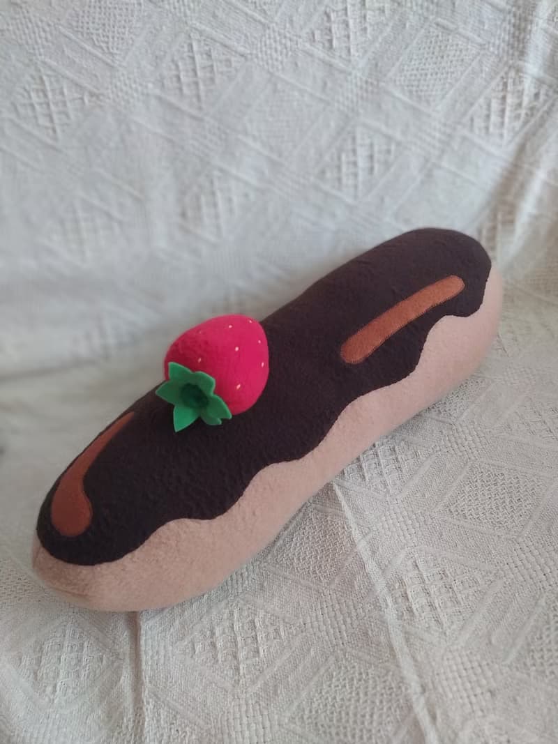 Eclair Pillow Chocolate frosting - Giant food, plush eclair Handmade