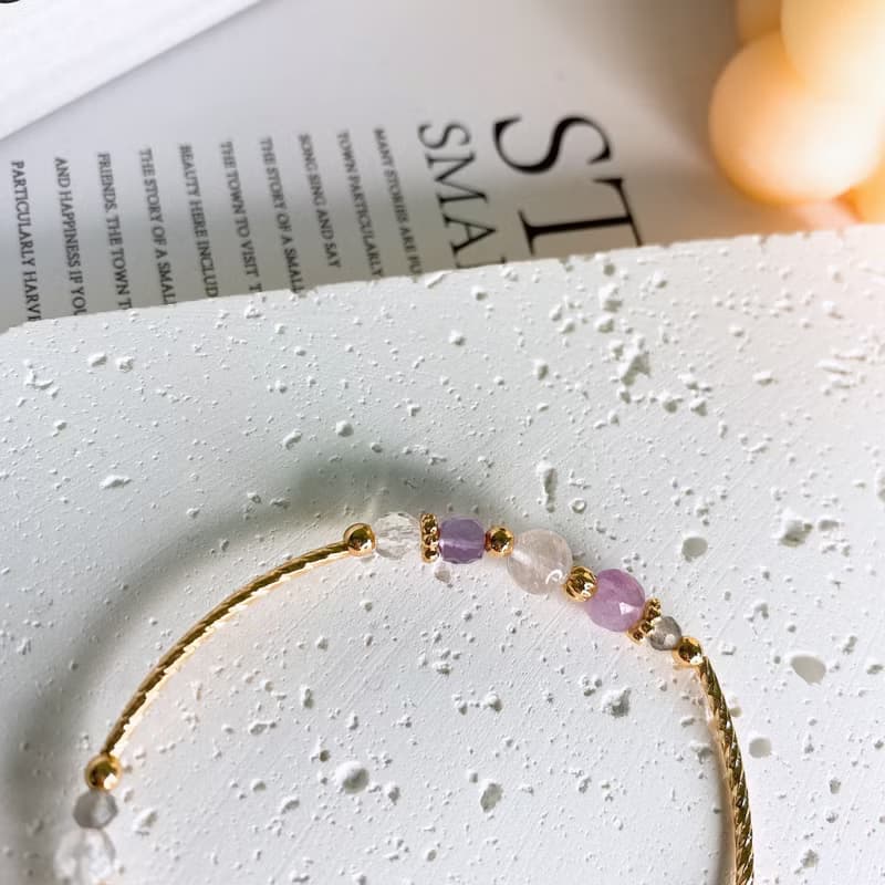 紫堇 紫鋰輝 紫水晶 粉晶 拉長石 白水晶 天然石水晶彈性手鏈手環