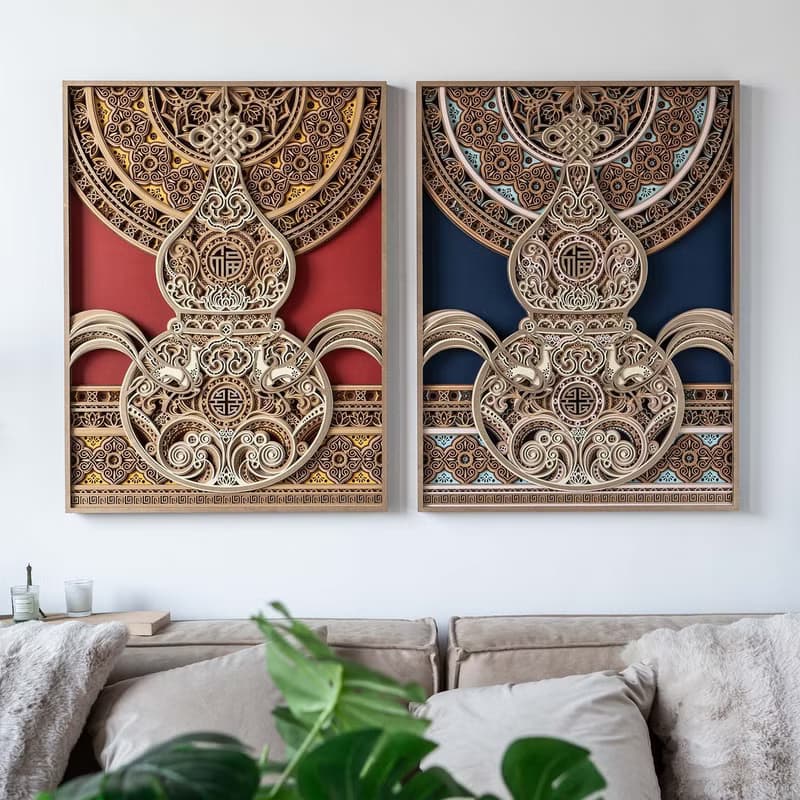 如意結葫蘆|開運招財立體木雕沙發背景牆掛畫新店開幕喬遷禮物