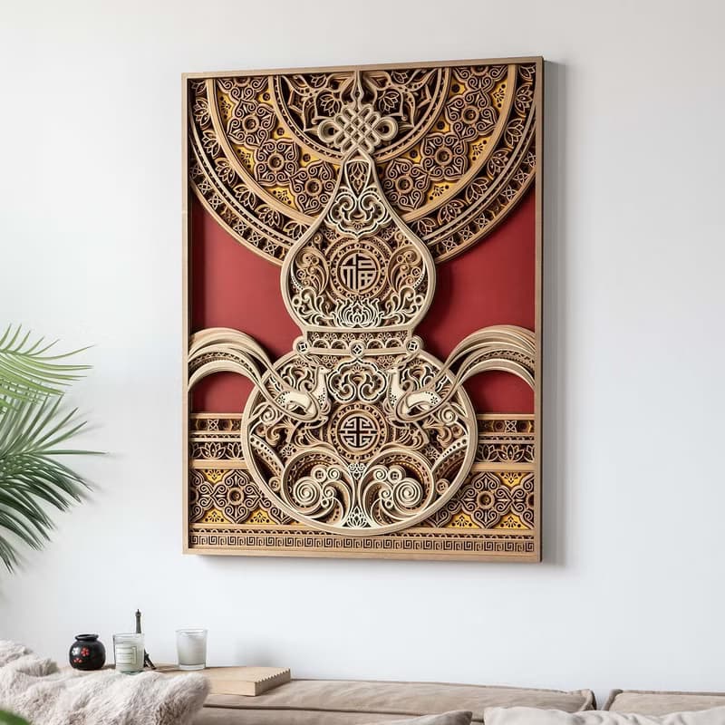 如意結葫蘆|開運招財立體木雕沙發背景牆掛畫新店開幕喬遷禮物