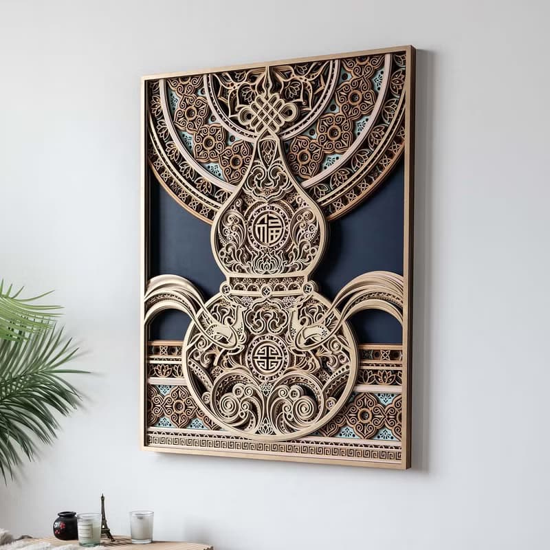 如意結葫蘆|開運招財立體木雕沙發背景牆掛畫新店開幕喬遷禮物