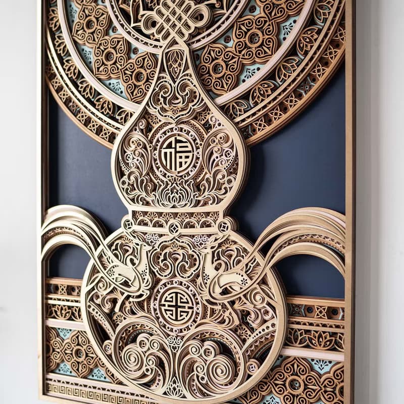 如意結葫蘆|開運招財立體木雕沙發背景牆掛畫新店開幕喬遷禮物