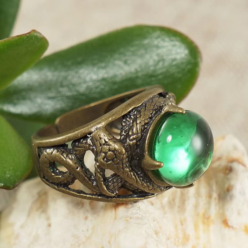 Emerald Green Glass Bronze Snake Unisex Adjustable Free Size Ring Jewelry Gift