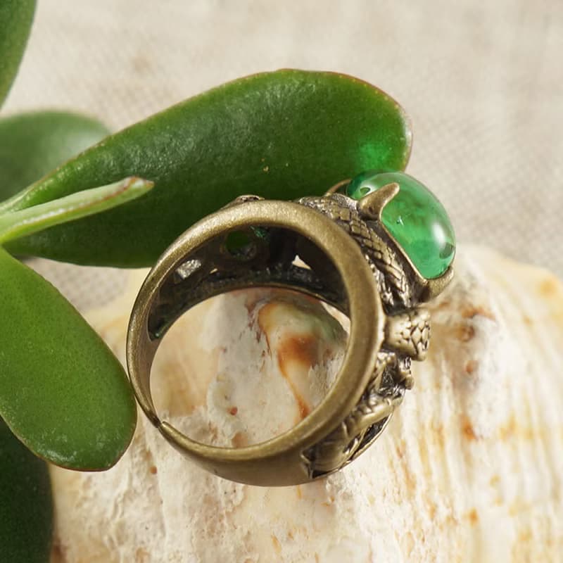 Emerald Green Glass Bronze Snake Unisex Adjustable Free Size Ring Jewelry Gift