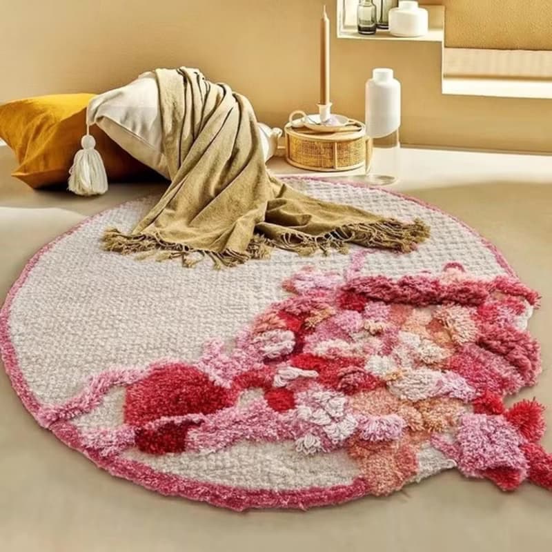 北歐風 手作紐西蘭羊毛地毯 花灌木 客廳臥室床邊墊 家居裝飾地墊