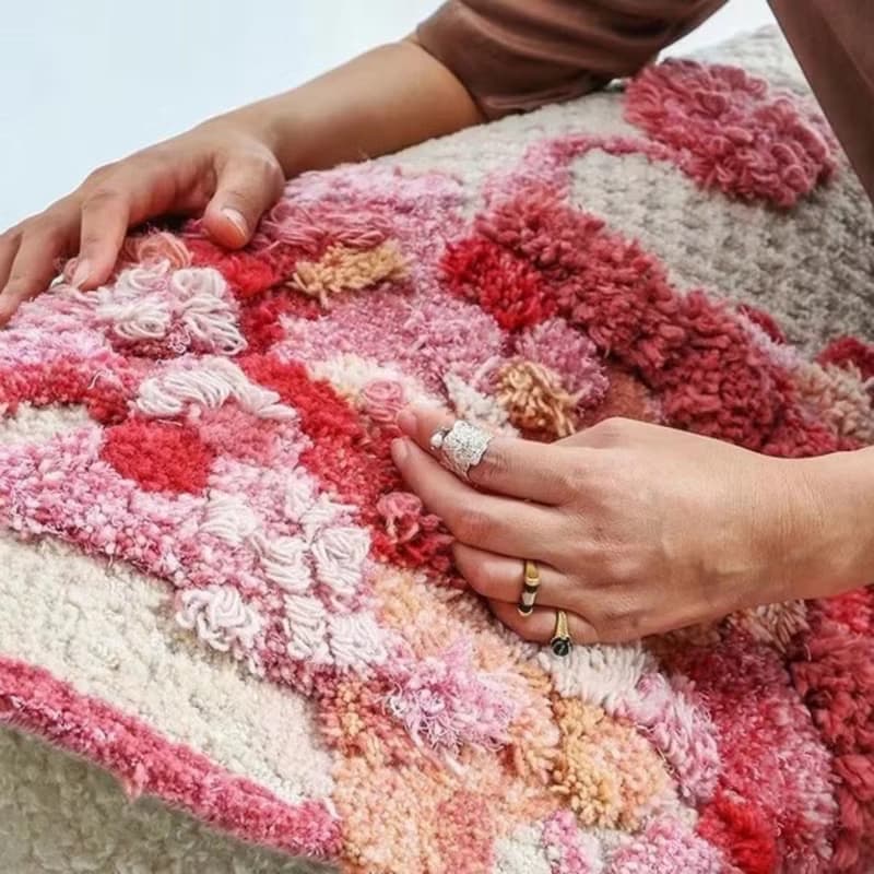 北歐風 手作紐西蘭羊毛地毯 花灌木 客廳臥室床邊墊 家居裝飾地墊