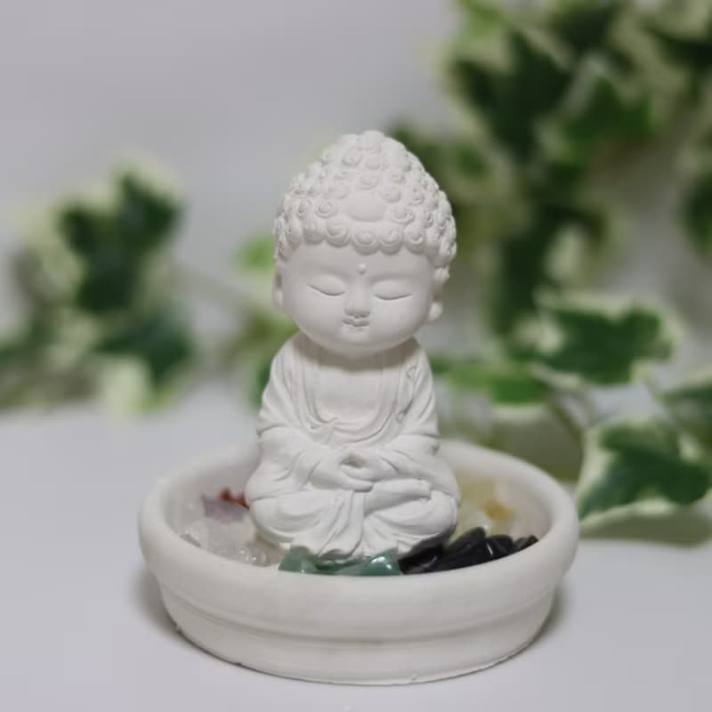 五行水晶礦石擴香 淨念吉祥小佛之培德 - 小盤組 擴香石複合材質