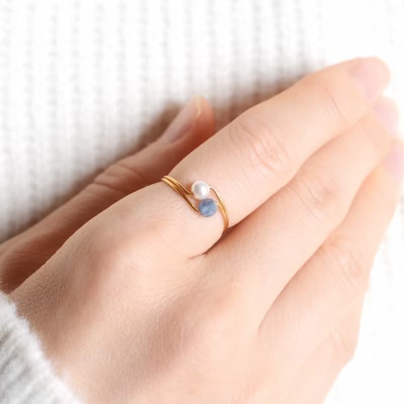 アクアマリンと貝パールの3waysリング サージカルステンレス 誕生日プレゼント 誕生石