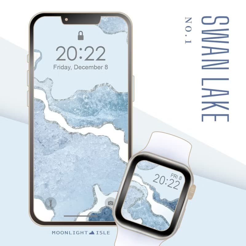 【數位】天鵝湖-1 |粉藍色冰晶紋理手機+Apple Watch錶面桌布組| 立即下載