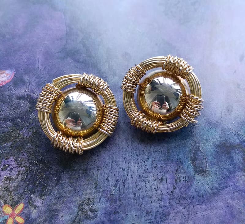 Vintage Jewelry 西洋古董飾品 鈕扣金屬繩 夾式耳環