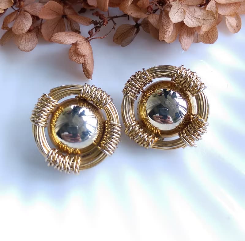Vintage Jewelry 西洋古董飾品 鈕扣金屬繩 夾式耳環
