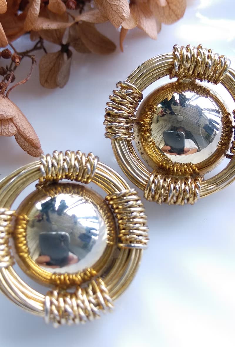 Vintage Jewelry 西洋古董飾品 鈕扣金屬繩 夾式耳環