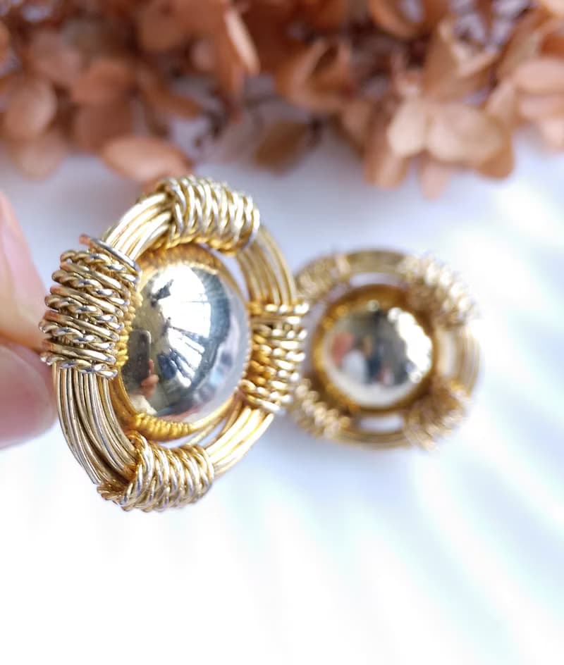 Vintage Jewelry 西洋古董飾品 鈕扣金屬繩 夾式耳環