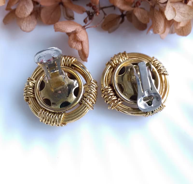 Vintage Jewelry 西洋古董飾品 鈕扣金屬繩 夾式耳環