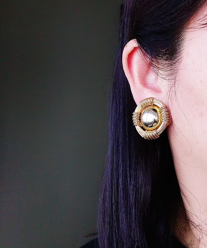Vintage Jewelry 西洋古董飾品 鈕扣金屬繩 夾式耳環