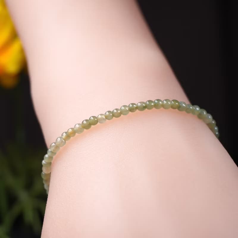 冰種秋香綠翡翠手珠編織手鍊 | 天然緬甸玉A貨翡翠 | 送禮
