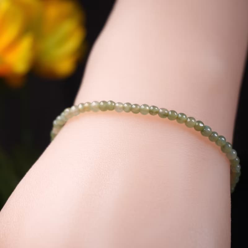 冰種秋香綠翡翠手珠編織手鍊 | 天然緬甸玉A貨翡翠 | 送禮