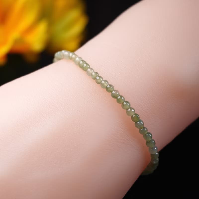 冰種秋香綠翡翠手珠編織手鍊 | 天然緬甸玉A貨翡翠 | 送禮