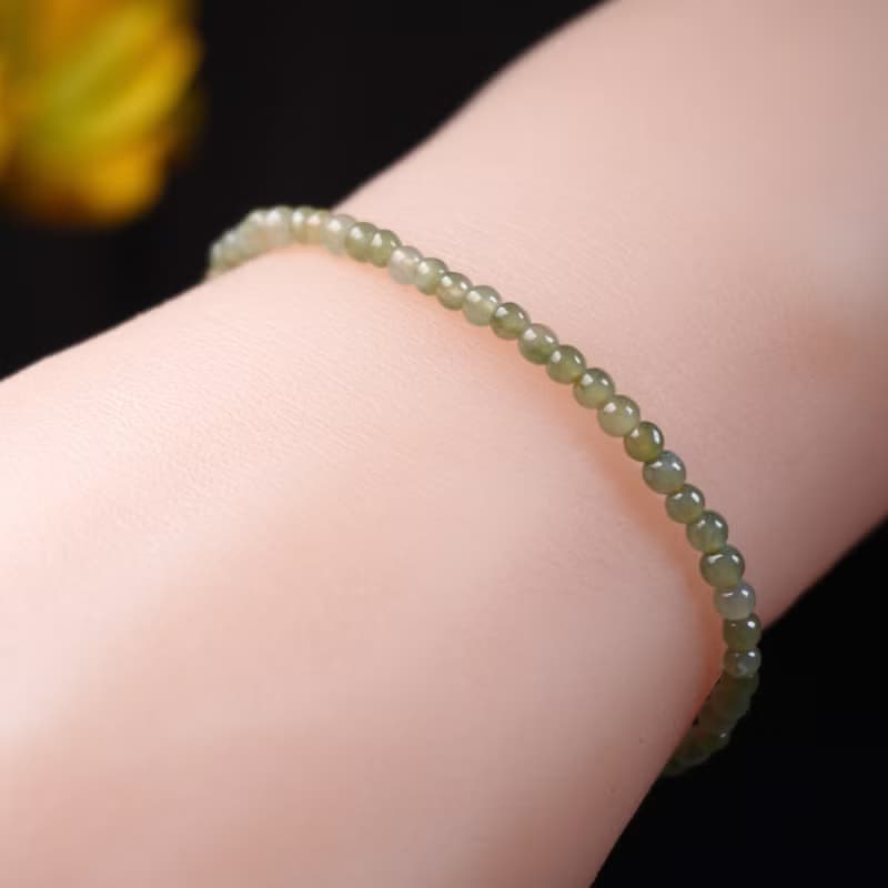 冰種秋香綠翡翠手珠編織手鍊 | 天然緬甸玉A貨翡翠 | 送禮