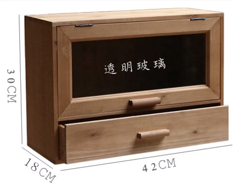 古早海棠玻璃 麵包拉手 復古原木儲物櫃 防塵玻璃收納箱