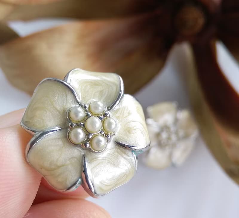 Vintage Jewelry 西洋古董飾品 摩登 拉絲琺瑯 小花花卉 針式耳環