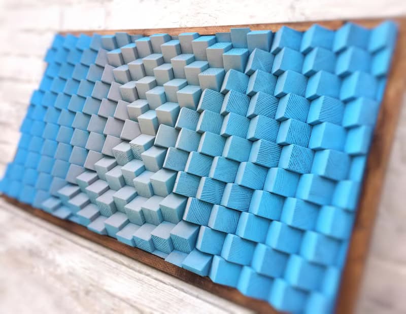 3D Wood Wall Art - Sky Blue Office Decor - Music Room - Acoustic Panel Diffuser