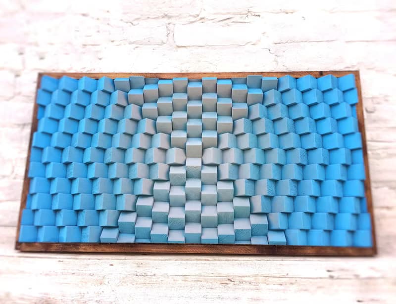 3D Wood Wall Art - Sky Blue Office Decor - Music Room - Acoustic Panel Diffuser