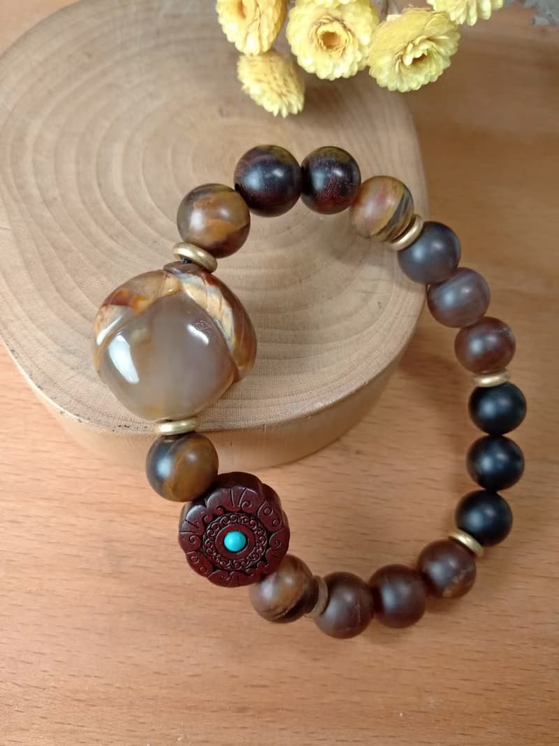 珠串雕刻手鍊-桃子 吉祥長壽/柴花年糕玉/霧面