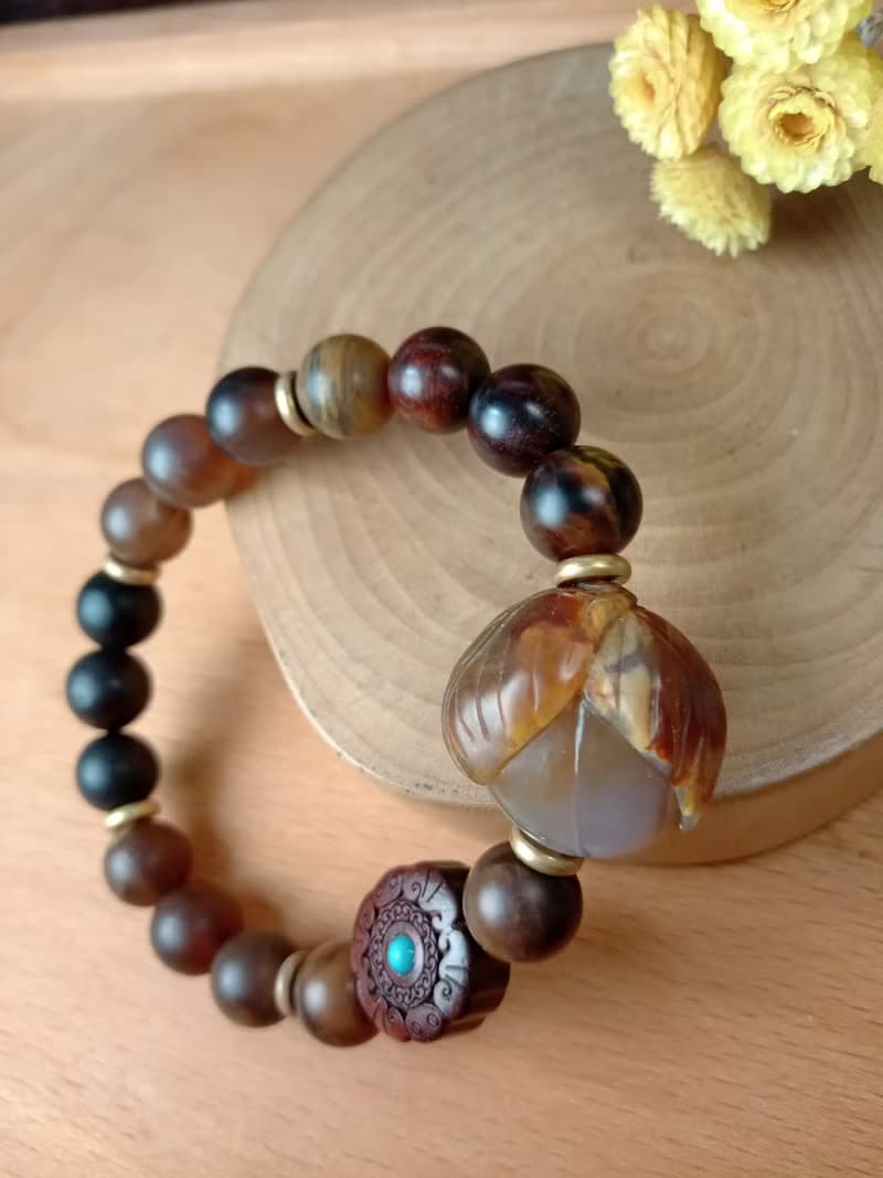 珠串雕刻手鍊-桃子 吉祥長壽/柴花年糕玉/霧面