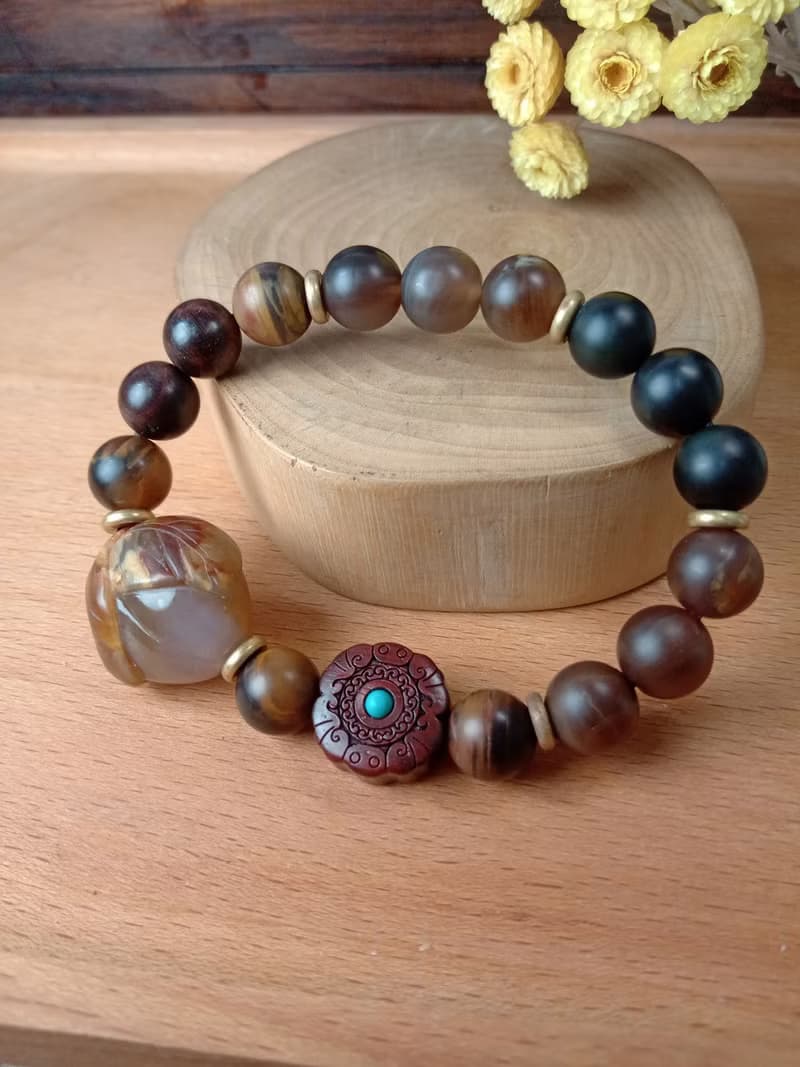 珠串雕刻手鍊-桃子 吉祥長壽/柴花年糕玉/霧面