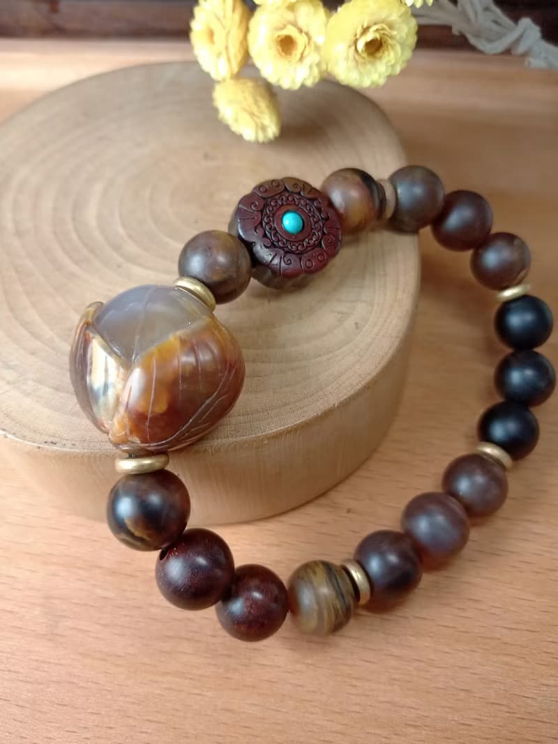 珠串雕刻手鍊-桃子 吉祥長壽/柴花年糕玉/霧面