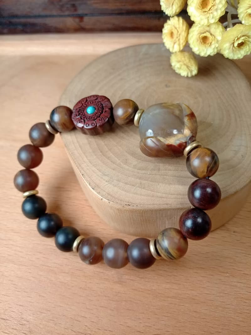 珠串雕刻手鍊-桃子 吉祥長壽/柴花年糕玉/霧面