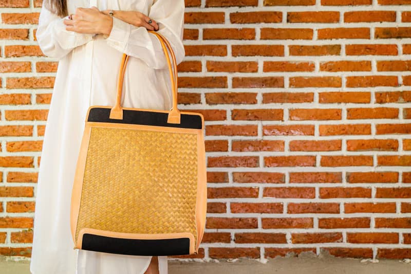 Mini Tote Bag-Krajood Hand Weaving-Yellow Leather