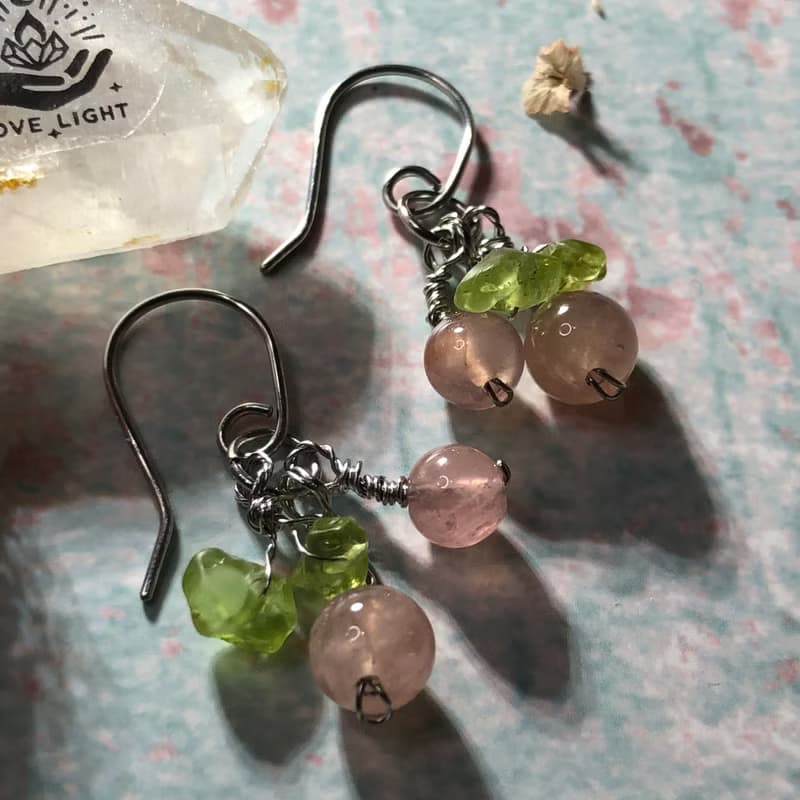星光粉晶耳環 小櫻桃 粉水晶 316鈦鋼手作飾品