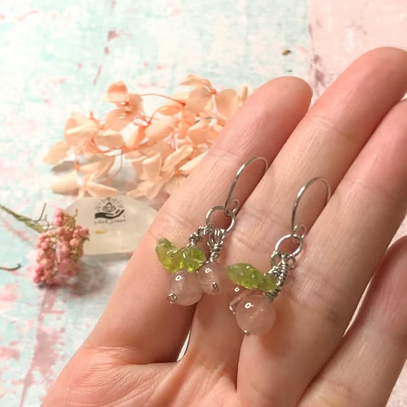 星光粉晶耳環 小櫻桃 粉水晶 316鈦鋼手作飾品