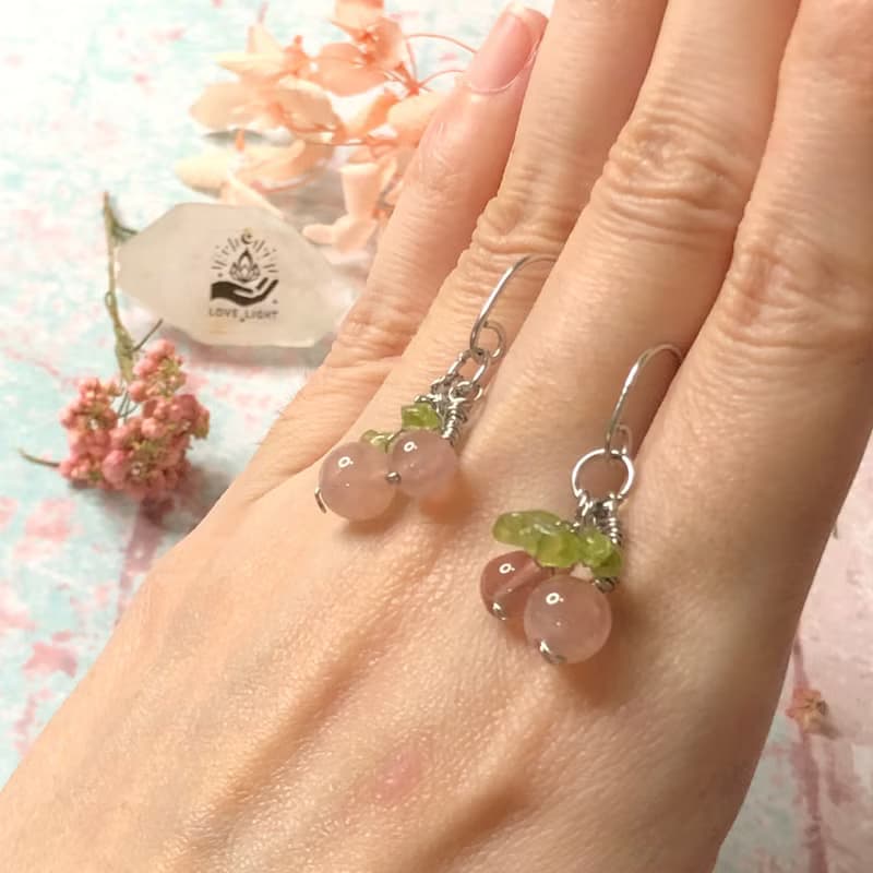 星光粉晶耳環 小櫻桃 粉水晶 316鈦鋼手作飾品