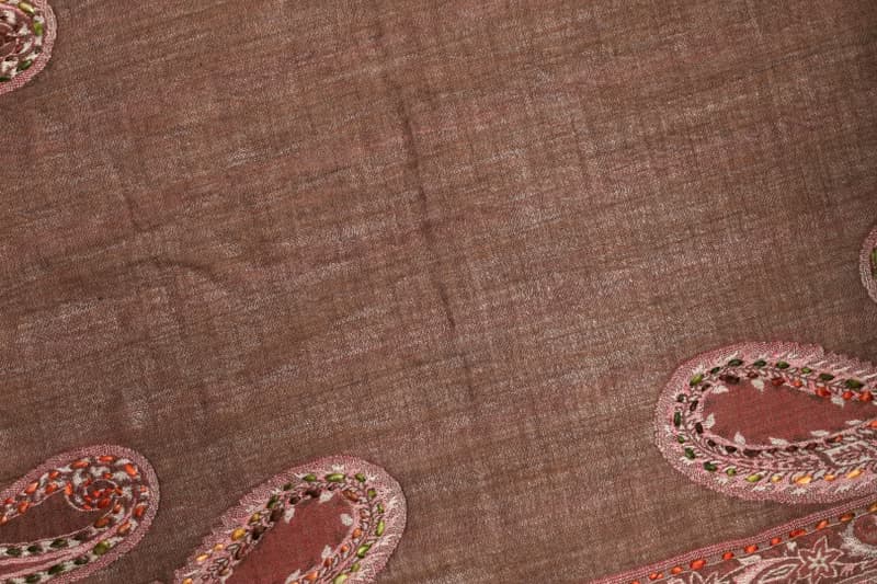 【聖誕禮物】喀什米爾水煮羊毛手工刺繡圍巾披肩薄透紗乾燥玫瑰粉