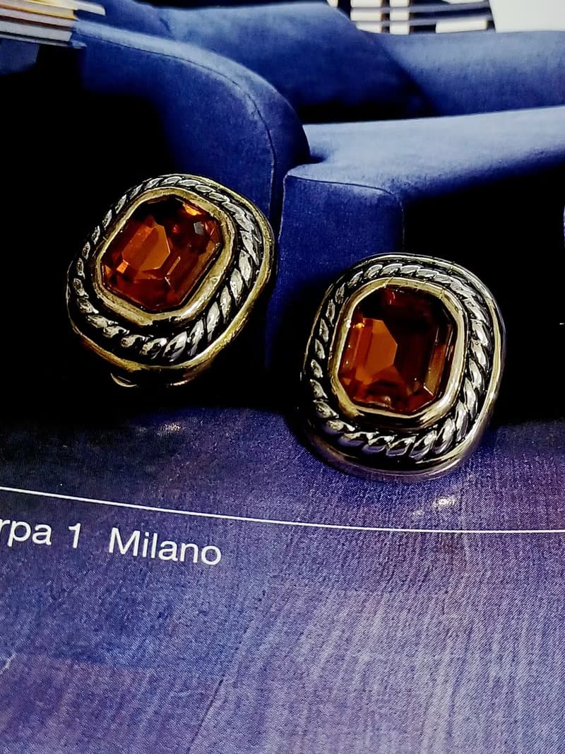 vintage jewelry  典雅方形萊茵風格 夾式耳環