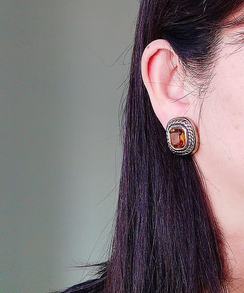 vintage jewelry  典雅方形萊茵風格 夾式耳環