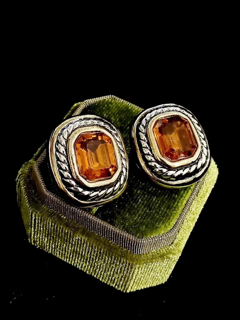 vintage jewelry  典雅方形萊茵風格 夾式耳環