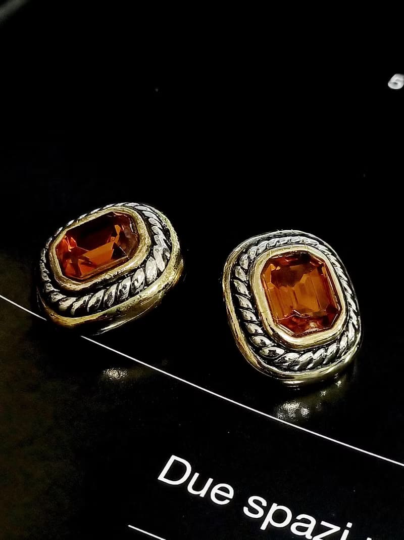 vintage jewelry  典雅方形萊茵風格 夾式耳環
