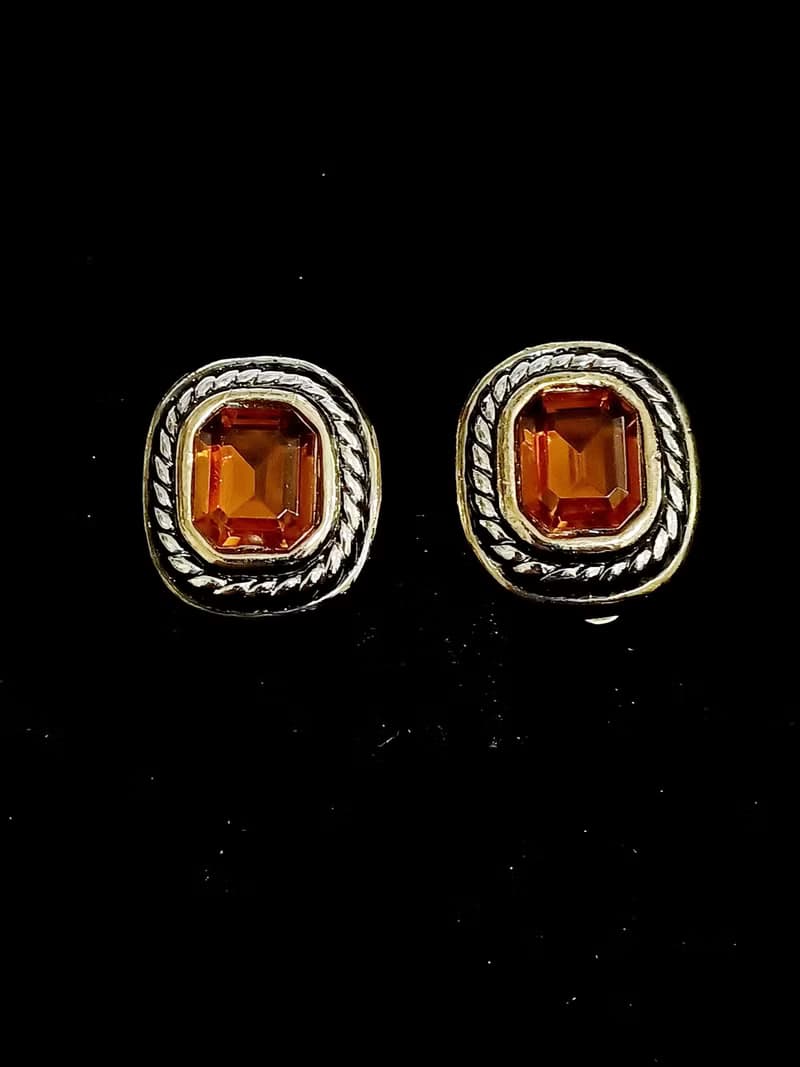 vintage jewelry  典雅方形萊茵風格 夾式耳環