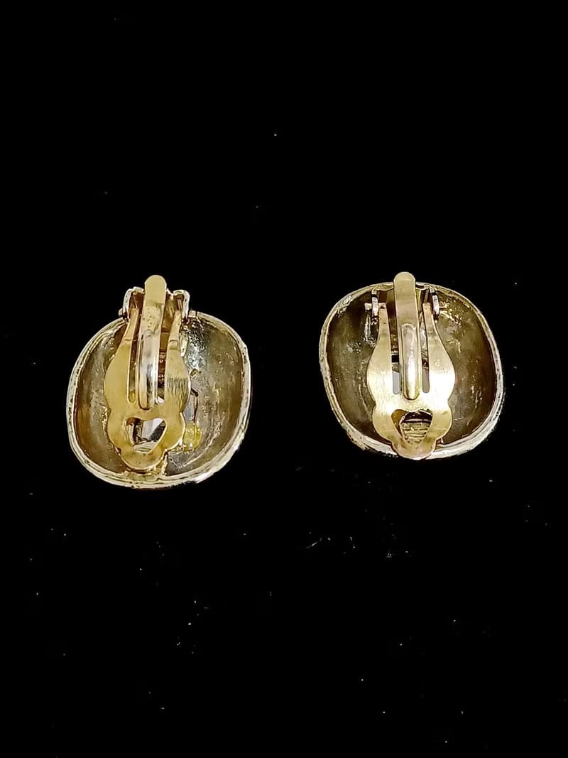 vintage jewelry  典雅方形萊茵風格 夾式耳環